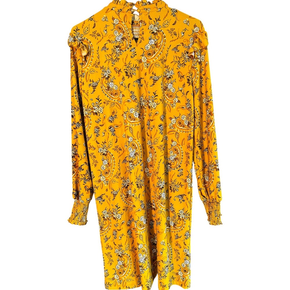 Madison + Hudson Gold Prairie Smocked Dress Size M Cottagecore Boho Country - Picture 3 of 13